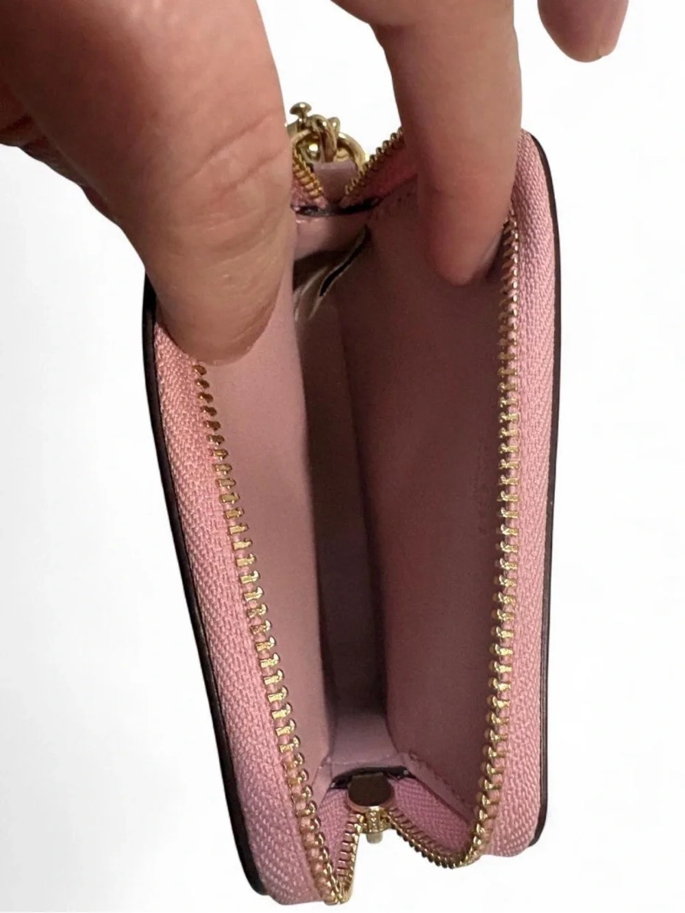 Coach Pink Quilted Leather Card Holder with Gold Chain Accent